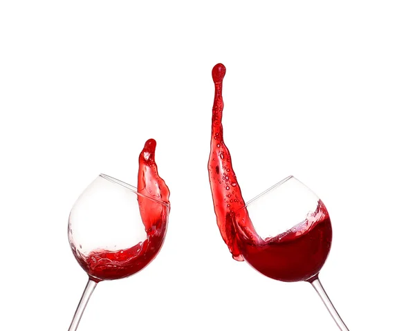 Kollázs a vörös bor, fröccsenő, üvegből, elszigetelt fehér background — Stock Fotó
