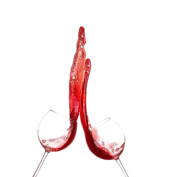 赤ワインのガラス、白い背景で隔離から水しぶきをコラージュします。 — ストック写真