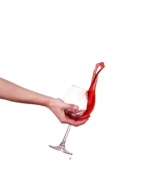 Red wine splashing from glass, isolated on white background — Stock Photo, Image