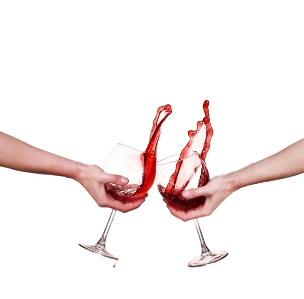 Collage Red wine splashing from glass, isolated on white background — Stock Photo, Image