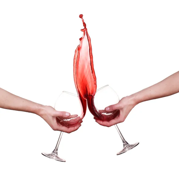 Collage Red wine splashing from glass, isolated on white background — Stock Photo, Image