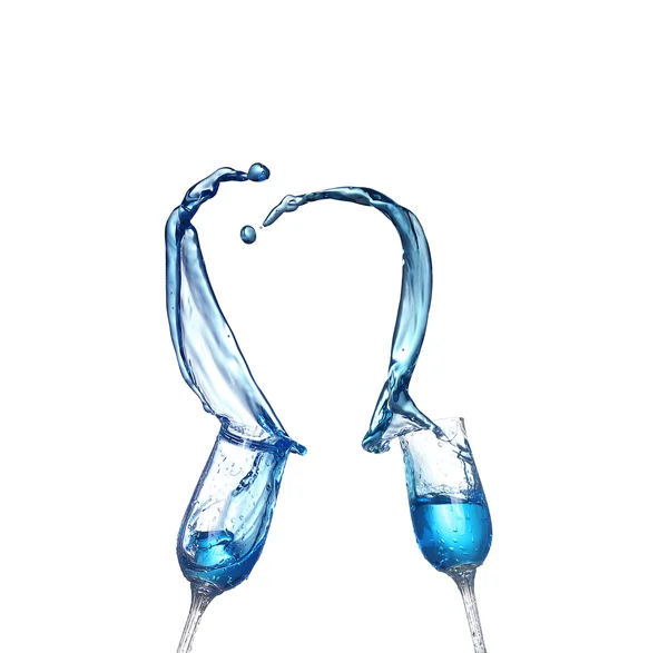 Collage van blauwe alcoholische cocktail op witte isoleren splash — Stockfoto