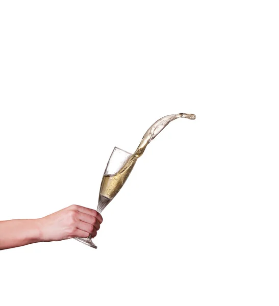Glas champagne med stänk, isolerad på vit — Stockfoto