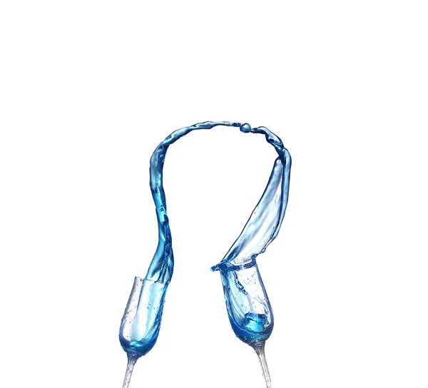 Niebieski Koktajl alkoholowy na białe splash izolat kolaż — Zdjęcie stockowe