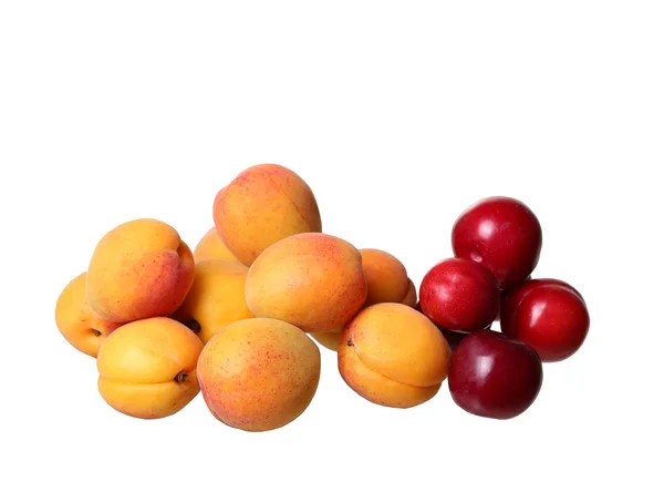 Aprikoosi, valkoisella pohjalla eristetty persikkaluumu — kuvapankkivalokuva