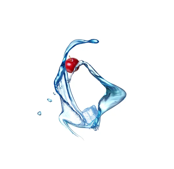 Verse pruimen in water splash met ijs — Stockfoto