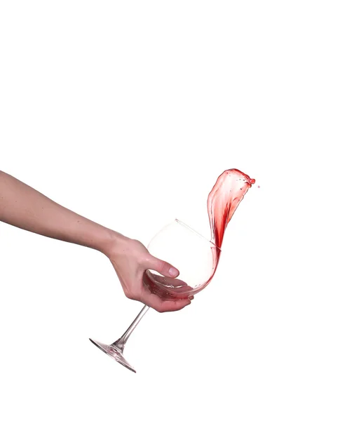 Red wine splashing from glass, isolated on white background — Stock Photo, Image