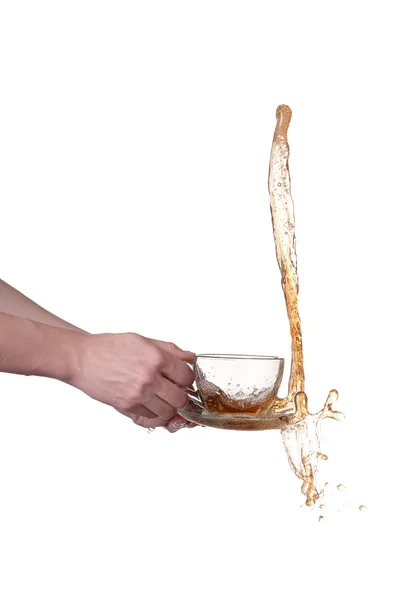 Coupe de thé en verre avec éclaboussure — Photo