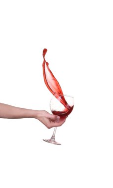 kırmızı şarap cam, beyaz zemin üzerine izole sıçramasına