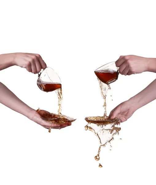 Glas kopp te med splash — Stockfoto