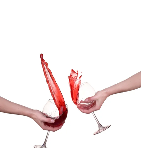 Collage  Red wine splashing from glass, isolated on white background — Stock Photo, Image