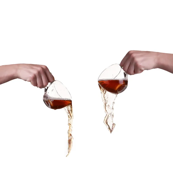 Collage glas kopp te med splash — Stockfoto