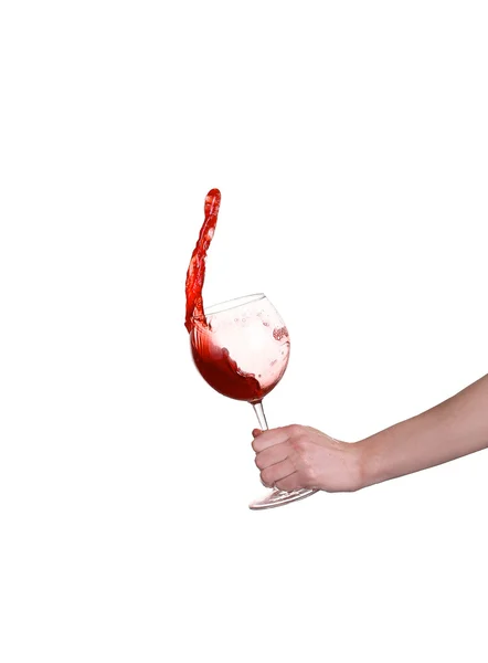 Red wine splashing from glass, isolated on white background — Stock Photo, Image