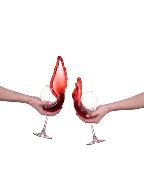 Kolaż czerwone wino przelewanie z szkła, na białym tle — Zdjęcie stockowe