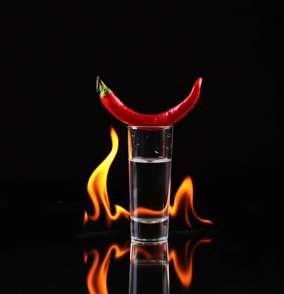 Stack of tequila on fire — Stock Photo, Image