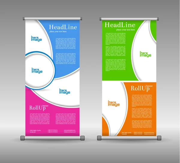 Banner zusammenrollen abstrakte geometrische farbenfrohe Gestaltung, Werbung — Stockvektor