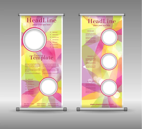 Рулон банер абстрактний геометричний барвистий дизайн, реклама — стоковий вектор