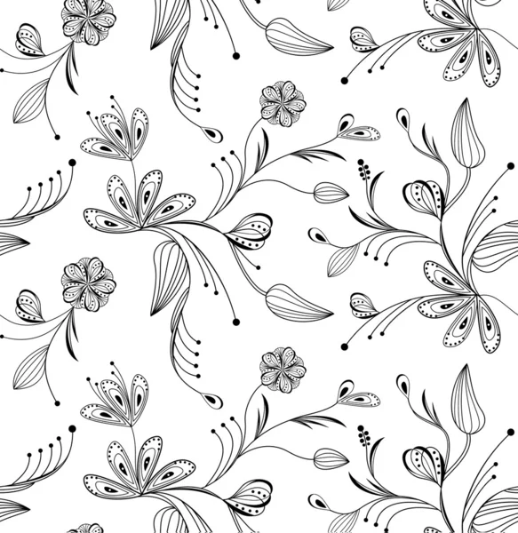 Seamless floral pattern, balck and white — Stock Vector