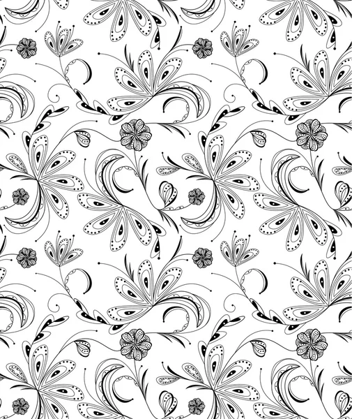 Motif floral sans couture, balck et blanc — Image vectorielle