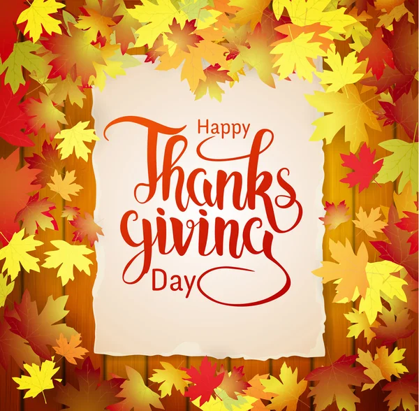 Sfondo autunnale con scritte Happy Thanksgiving lettering — Vettoriale Stock
