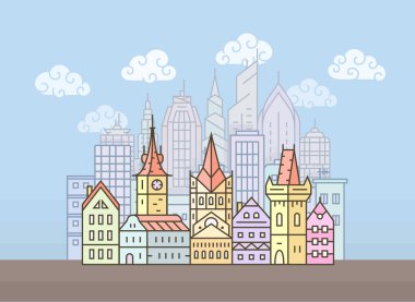 Şehrin ufuk çizgisi vektör illüstrasyonu