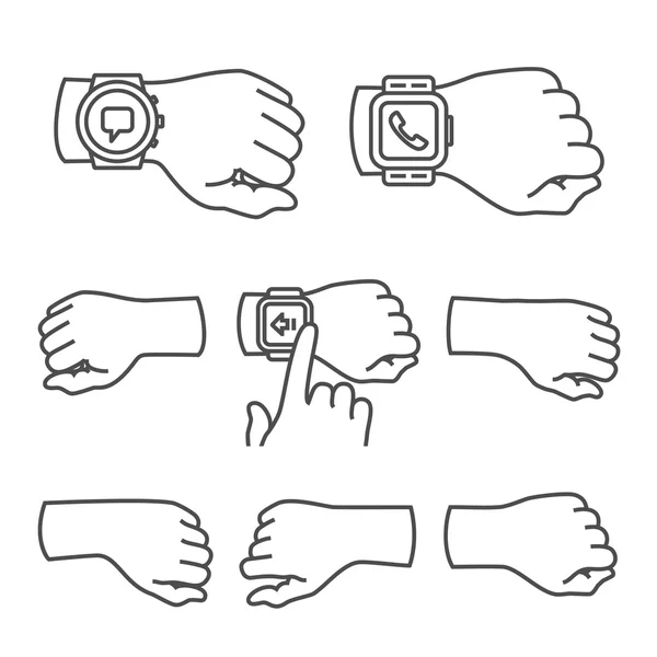 Hands with smartwatch icons — Stock Vector