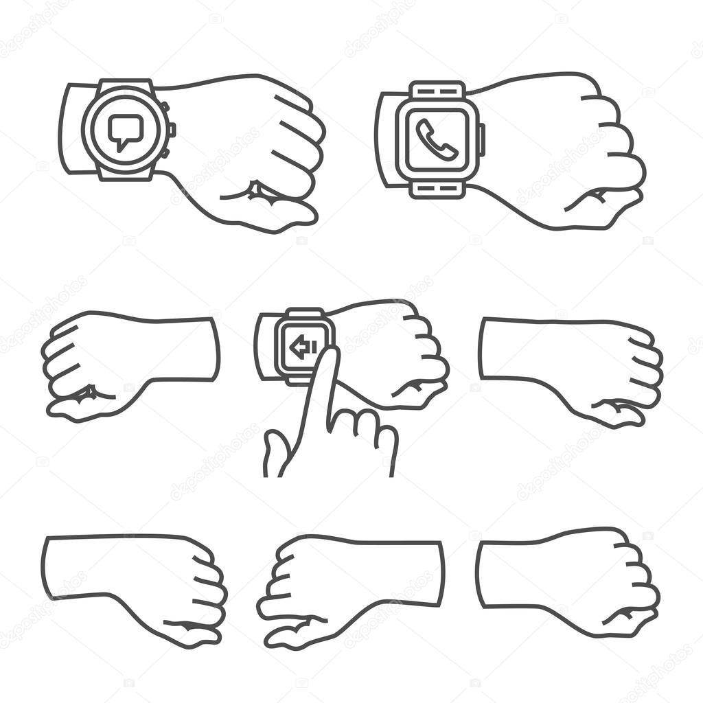 Hands with smartwatch icons