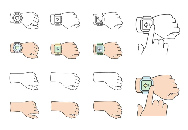 Smartwatch 图标的双手 — 图库矢量图片