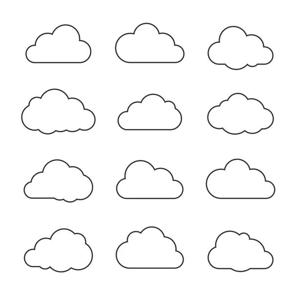 Dunne lijnen wolken op wit — Stockvector