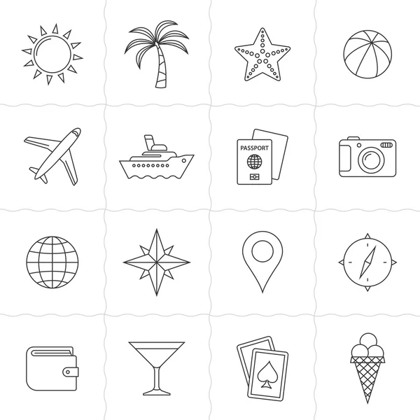 Vakantie en reizen pictogrammen — Stockvector