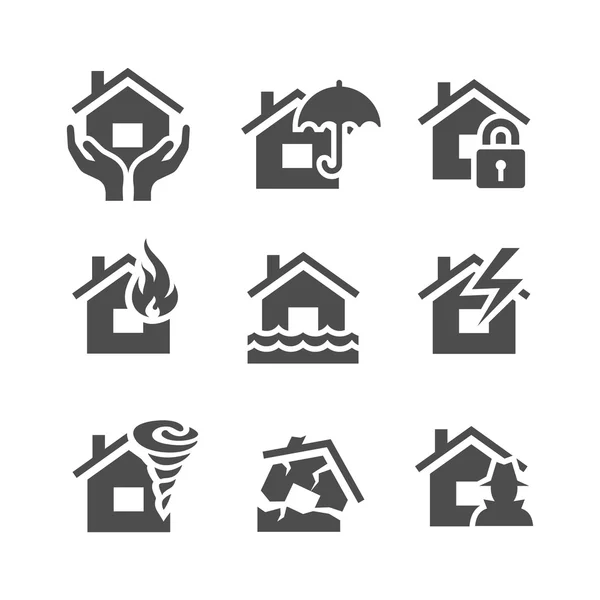 Iconos de seguro de propiedad — Archivo Imágenes Vectoriales