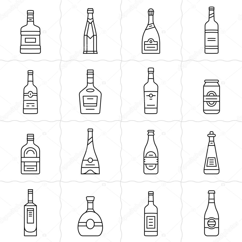 Aalcohol bottles icon set