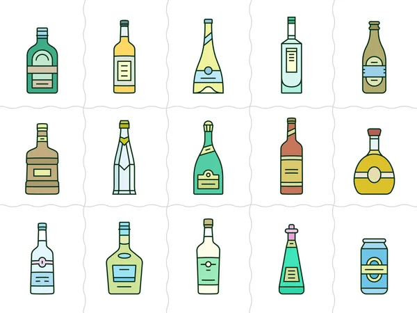 Conjunto de iconos botellas de alcohol — Vector de stock