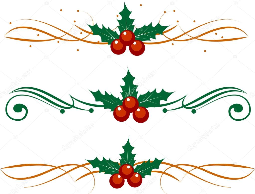 Illustration of a holly berries and decorative branch