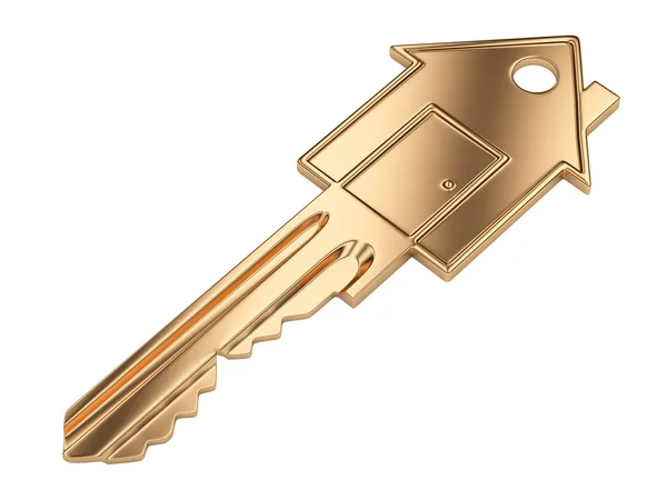 Złoty klucz w kształcie domku. Pojęcie nieruchomości. — Zdjęcie stockowe