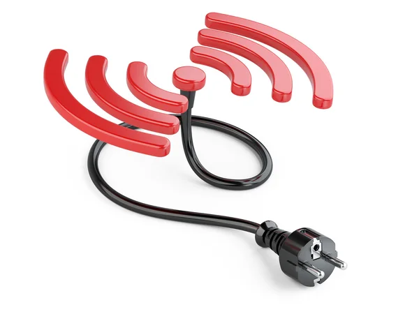 Cargador inalámbrico rojo señal y enchufe electrónico con cable . —  Fotos de Stock