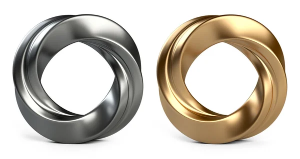 Metallische und goldene gedrehte Ringe isoliert auf weißem Hintergrund — Stockfoto