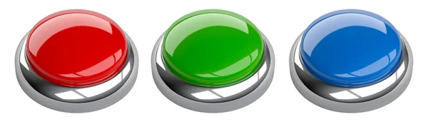 Pusty przycisk czerwony, zielony i niebieski zestaw z miejsca dla strzał kopii. — Zdjęcie stockowe