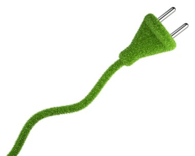 Elektrik prizinden ve kordon çim kaplı. 3D kavramsal görüntü.