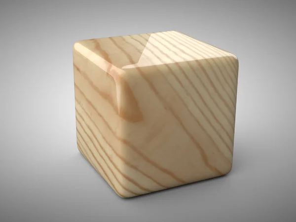Cubo Brillante Brillante Madera Ilustración Aislada Sobre Fondo Blanco — Foto de Stock
