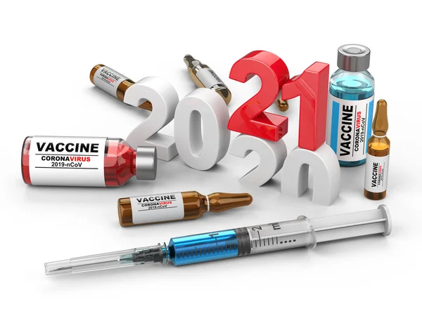 2020 2021 change concept. The concept of fighting the global epidemic of coronavirus. 3d illustration isolated on white background.