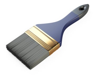 Plastik saplı geniş düz fırça, boya aleti. 3d illüstrasyon beyaz arkaplanda izole edildi.