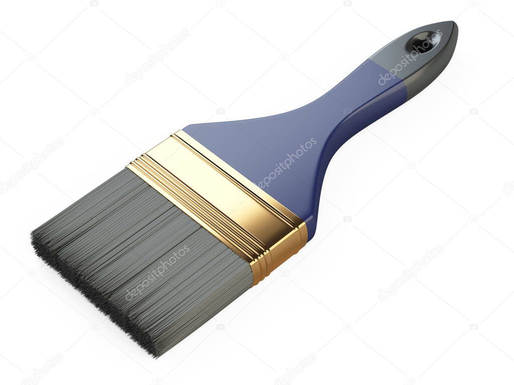 Wide flat repair brush with plastic handle, painting tool. 3d illustration isolated on white background.