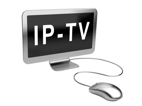 Monitor com texto - IPTV - e mouse — Fotografia de Stock