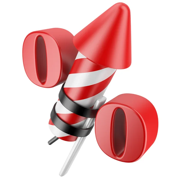 Червона феєрверкова ракета з відсотковим символом — стокове фото