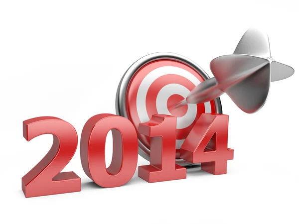 3D red Year 2014 with a target. — Stock Photo, Image