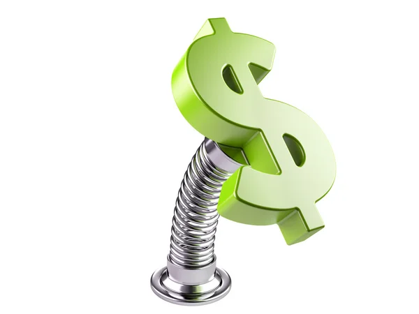 Green dollar currency symbol on a spring. — Stock Photo, Image