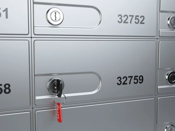 Safe bank cell and key to the safe — Stock Photo, Image