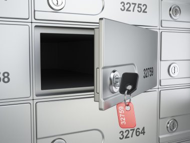 Açık güvenli banka hücre ve kasanın anahtarı