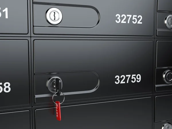 Safe bank cell and key to the safe — Stock Photo, Image